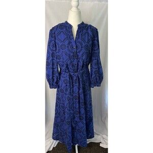 Ann Taylor mid length long bubble sleeves raglan eyelet dress with tie 14